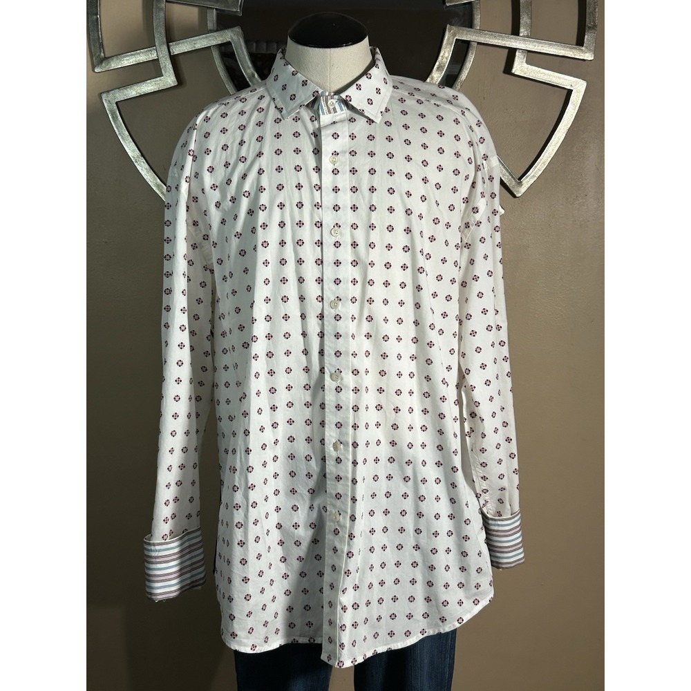 Robert Graham White Geometric Design Mens Shirt 100% Cotton Size 2XL XXL